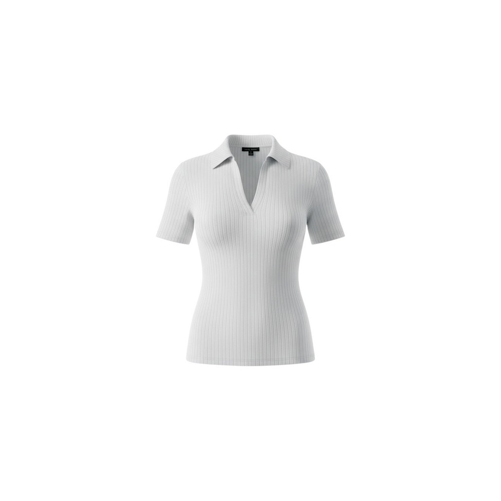 Moa Moa Polo Top Womens Medium White Ribbed V-Neck Short Sleeve MTG732